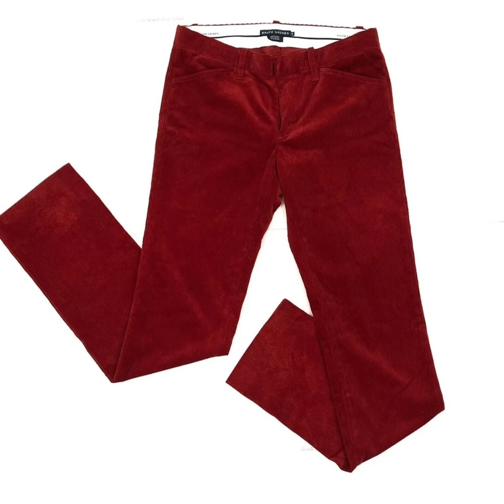 Ralph Lauren Corduroy Pants Women's Size 4 Burgundy Red Mid Rise Pockets. Red